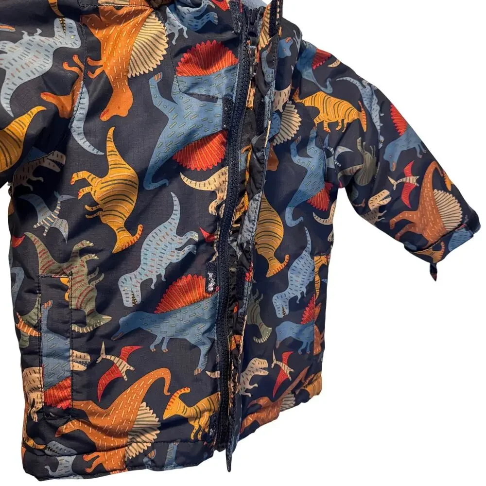 The Children's Place 2T Dinosaur Puffer Jacket Hooded Winter Coat Blue Orange